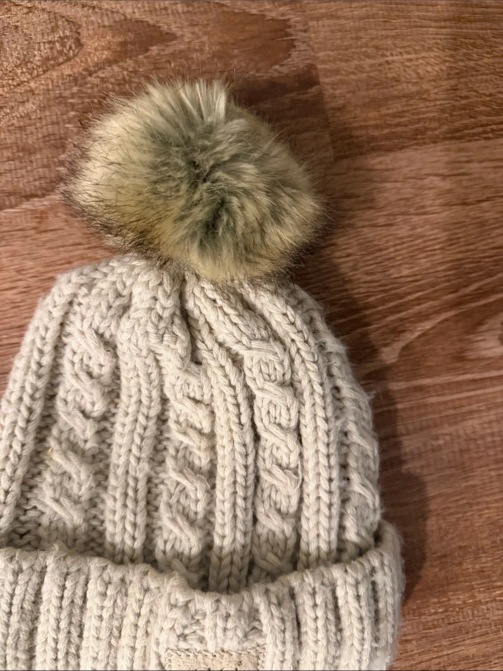C.C Kids Cream Cable-Knit Pom Pom Hat